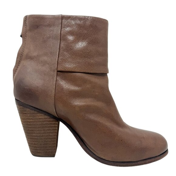 RAG & BONE Newbury Brown Leather Back Zip Ankle Heel Boots Booties size 7 37 - Picture 5 of 11